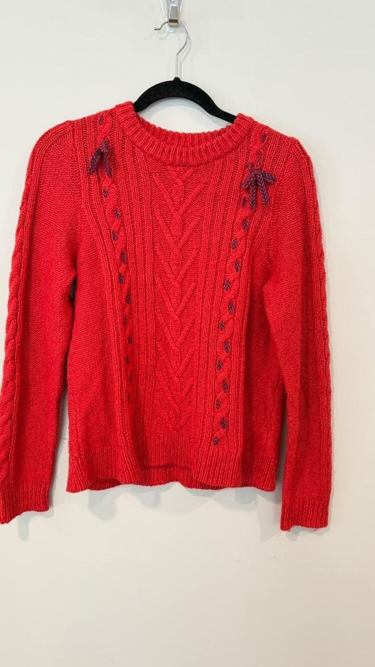 J CREW The Reeds Cable-knit Crewneck Bow Sweater Medium 3092